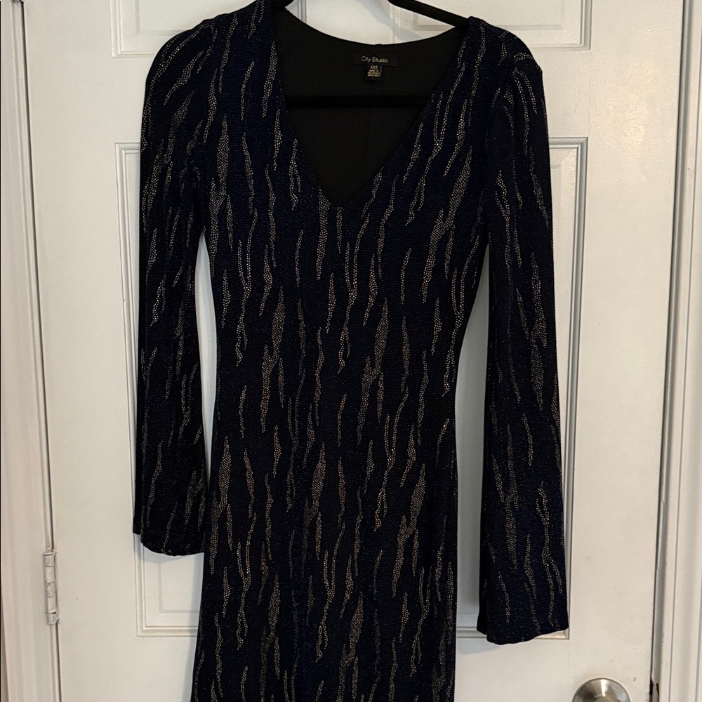City Studio Navy and Gold Long Sleeve Dress